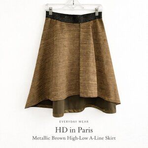 HD in Paris Metallic Brown Gold High-Low A-Line Skirt Small